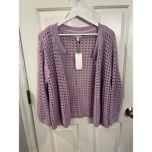 Calvin Klein Lavender Open Knit Open Front Cardigan Sweater sz XL NWT